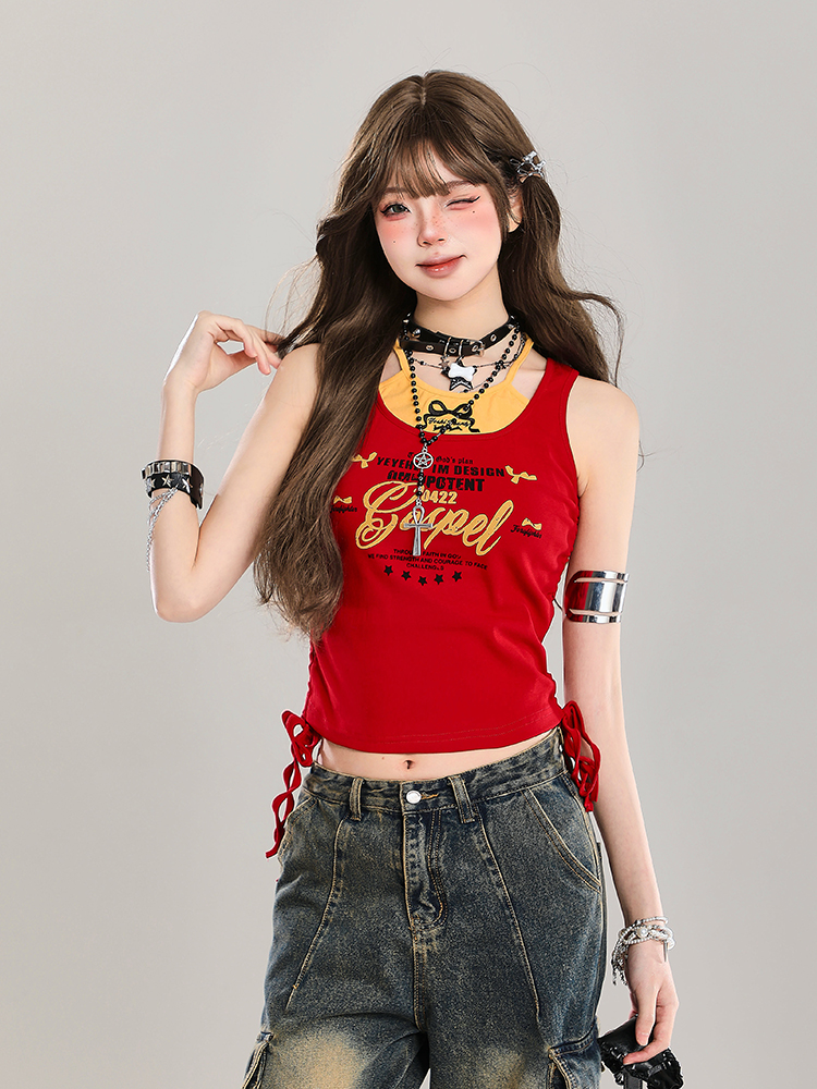 Y2K American-Style Spicy Girl Faux Two-Piece Slim-Fit Camisole Top for Women - Summer Fashion Outerwear Y2K American-Style Spicy Girl Faux Two-Piece Slim-Fit Camisole Top for Women - Summer Fashion Outerwear
