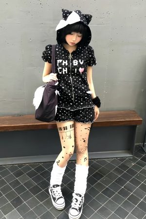 Y2K Bubble Sleeve Hooded T-Shirt and Shorts Set for Women - Trendy Summer Subculture Look