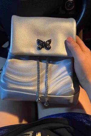 Y2K Butterfly Chain Backpack for Women - High-End Silver Small Bag, Sweet Cool Hot Girl Style, 2025 Trend