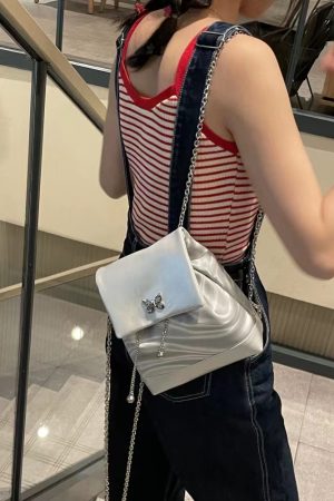 Y2K Butterfly Chain Backpack for Women - High-End Silver Small Bag, Sweet Cool Hot Girl Style, 2025 Trend