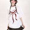 Y2K Butterfly Knot Embroidered Short Sleeve T-Shirt for Women - Summer Loose Fit Sweet Style Top