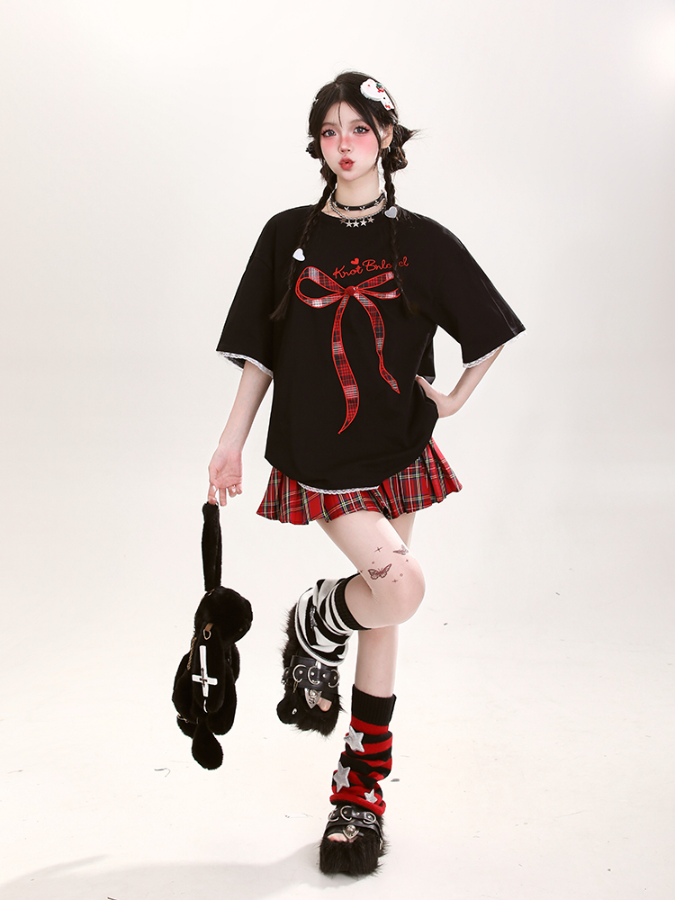 Y2K Butterfly Knot Embroidered Short Sleeve T-Shirt for Women - Summer Loose Fit Sweet Style Top Y2K Butterfly Knot Embroidered Short Sleeve T-Shirt for Women - Summer Loose Fit Sweet Style Top