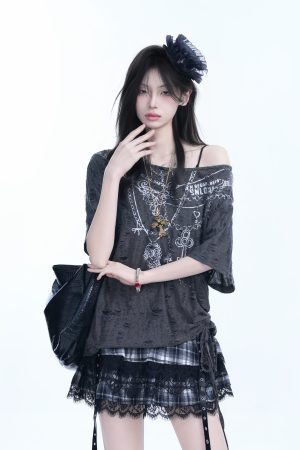 Y2K Butterfly Off-Shoulder Sleeveless T-Shirt - Destructive Feeling Women's Fashion Top for a Trendy Look