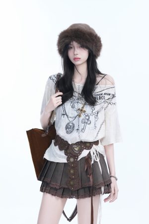 Y2K Butterfly Off-Shoulder Sleeveless T-Shirt - Destructive Feeling Women's Fashion Top for a Trendy Look