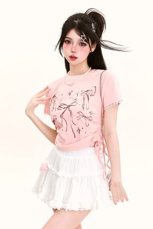 Y2K Butterfly Print Off-Shoulder Short Sleeve T-Shirt for Girls - Summer Fitted Top in Sweet and Spicy Style