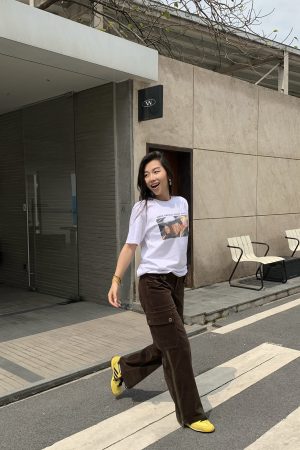 Y2K Cargo Pants with Zipper in Brown and Green - Towel Elastic Material, Trendy Waist-to-Hip Ratio, Urban Street Style