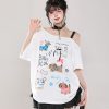 Y2K Cartoon Print Off-Shoulder Lace Short Sleeve T-Shirt for Women - Summer 2025 Sweet and Spicy Loose Casual Top