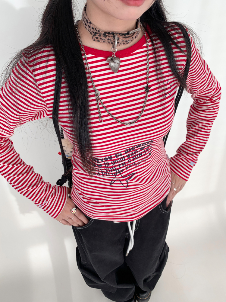 Y2K Color-Block Striped Long Sleeve Tee for Women - Autumn 2024 Trendy Base Top Y2K Color-Block Striped Long Sleeve Tee for Women - Autumn 2024 Trendy Base Top