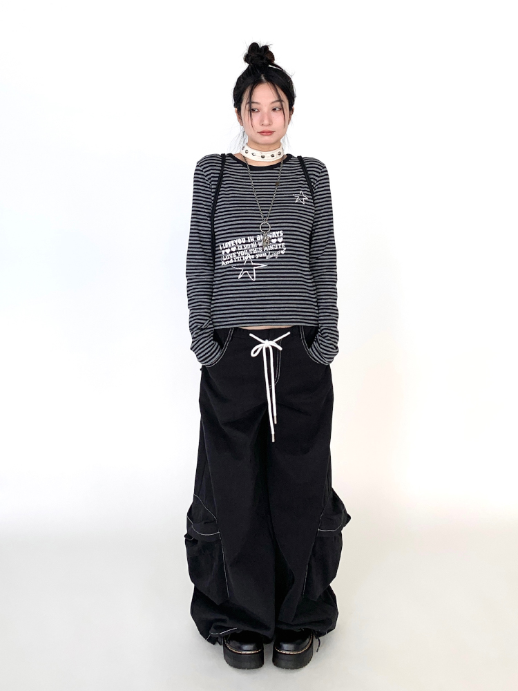 Y2K Color-Block Striped Long Sleeve Tee for Women - Autumn 2024 Trendy Base Top Y2K Color-Block Striped Long Sleeve Tee for Women - Autumn 2024 Trendy Base Top