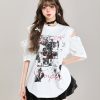 Y2K Off-Shoulder Graffiti Print Short Sleeve T-Shirt for Women - Summer American Style Fashion Top