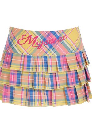 Y2K Sisters Colorful Pleated Mini Skirt - Women's High-Waisted JK Style with Letter Print - Trendy Millennial Fashion