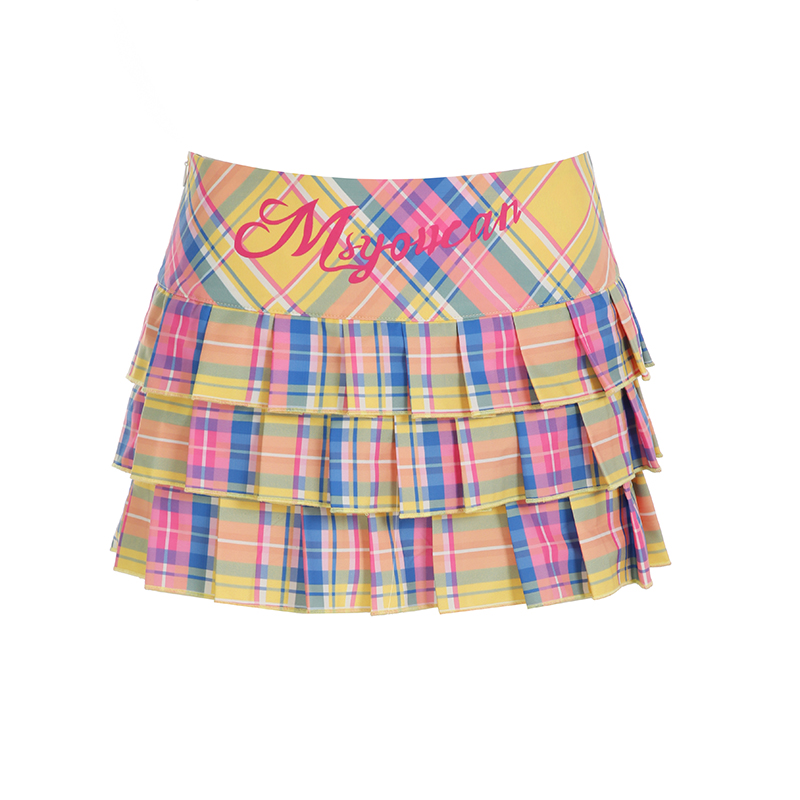 Y2K Sisters Colorful Pleated Mini Skirt - Women's High-Waisted JK Style with Letter Print - Trendy Millennial Fashion Y2K Sisters Colorful Pleated Mini Skirt - Women's High-Waisted JK Style with Letter Print - Trendy Millennial Fashion