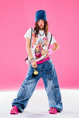 Y2K Slim Fit Cartoon Girl Printed Short Sleeve T-Shirt for Women - Versatile Summer Top