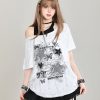 Y2K Style Off-Shoulder Short Sleeve T-Shirt for Women - Loose Fit Two-Piece Summer Top with Slanted Shoulder Design