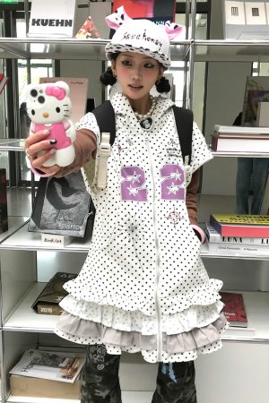 Y2K Style Women's Short Sleeve Dress with Hood, Summer Ruffled Edge, Subculture Millennial Skirt for Trendy Looks