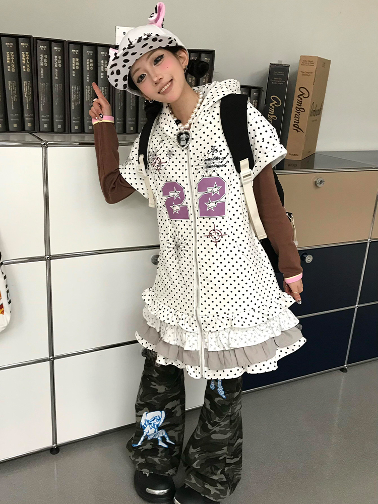 Y2K Style Women's Short Sleeve Dress with Hood, Summer Ruffled Edge, Subculture Millennial Skirt for Trendy Looks Y2K Style Women's Short Sleeve Dress with Hood, Summer Ruffled Edge, Subculture Millennial Skirt for Trendy Looks