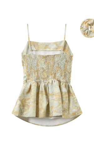 Yellow Gradient Waist-Cinching Camisole with Hair Tie - Unique Summer Vacation Style Sweet Top for Women