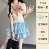 Yellow Short-Sleeve Sailor Suit JK Uniform Set with Waist-Cinching Design - Cute Pudding Bear Inspired Look for Y2K Style