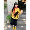 Yellow Short Sleeve T-Shirt for Women - Summer Lazy Cat Print, Loose Fit Round Neck Top, American Style, Casual Everyday Wear