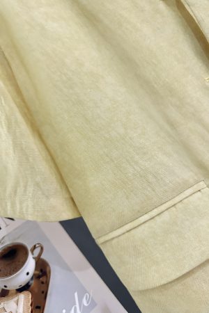 Yellow Small Check Lightweight Suit Jacket for Women, Elegant V-Neck Short Cardigan, 2025 Summer Korean Style Fashion